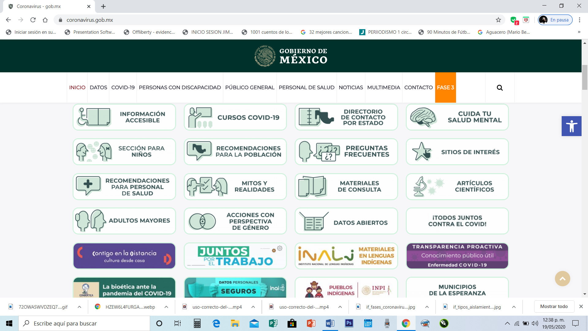 PLATAFORMA WEB: en las pestañas pueden apreciarse el espectro de públicos, mensajes, canales y contenidos